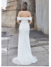 Off Shoulder Ivory Satin Slit Classic Wedding Dress